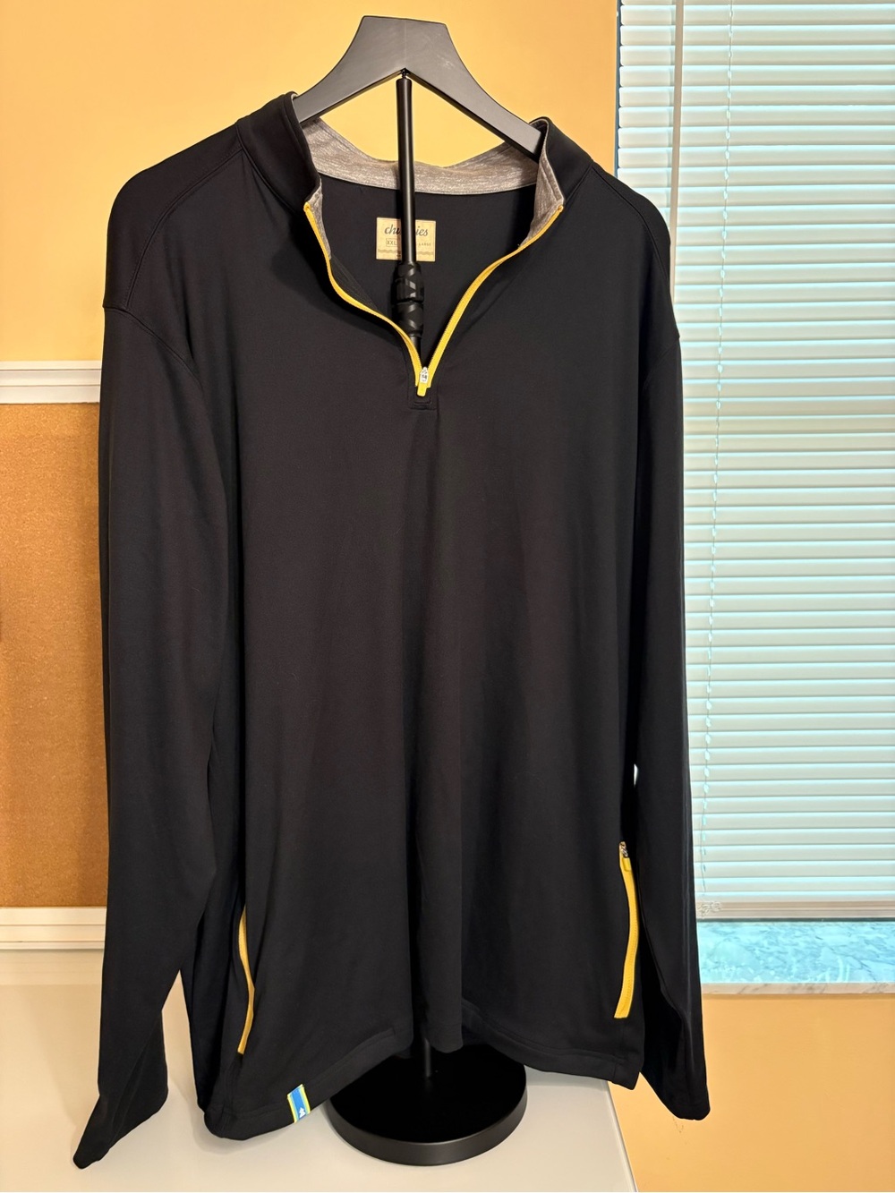 chubbies Black Quarter-Zip Shirt with Yellow Trim